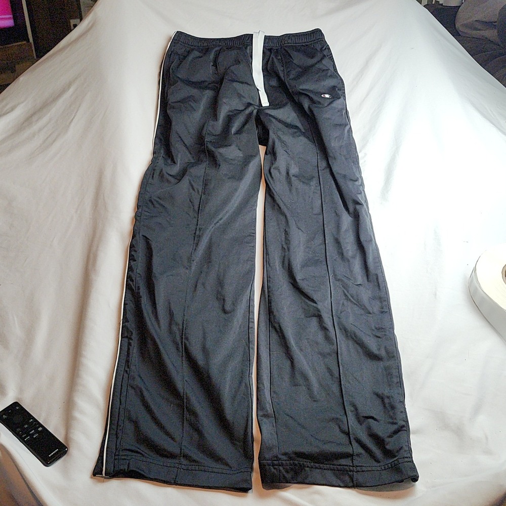 Champion Track Pants Black White Side Stripe Zip Hem Men's Size Large
